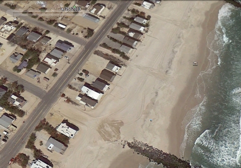A Google Earth visual of the Holgate section of Long Beach Island, N.J., on April 25, 2013, nearly six months after Hurricane Sandy made landfall.